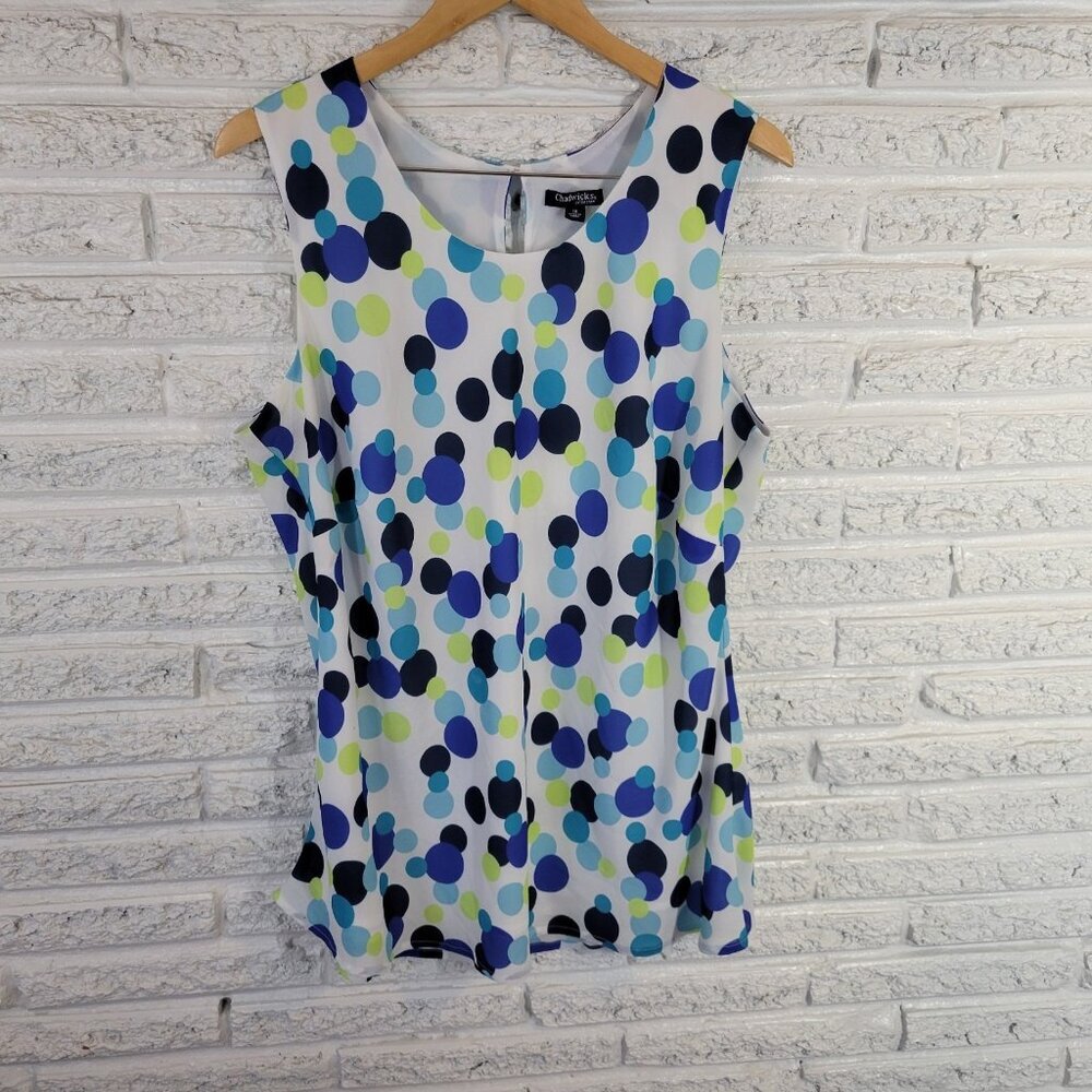 Chadwicks Women's 1X Plus Blue Green Polka Dot Sleeveless Tank Top GEO207XE
